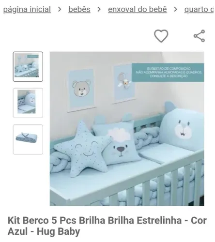Kit Berço 5 Peças Brilha Brilha Estrelinha nha - Azul - Hug Baby