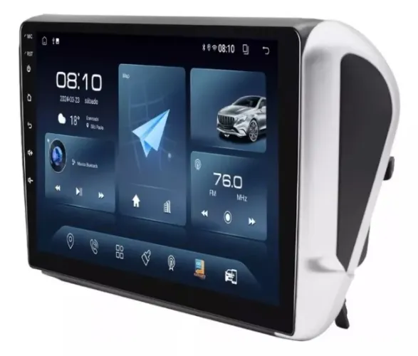 Central Multimídia Android 9 pol. Carplay/A. Auto sem fio Peugeot 208/2008 2014 a 2018