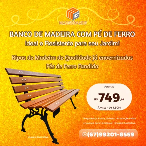Banco em Madeira com Pés de Ferro