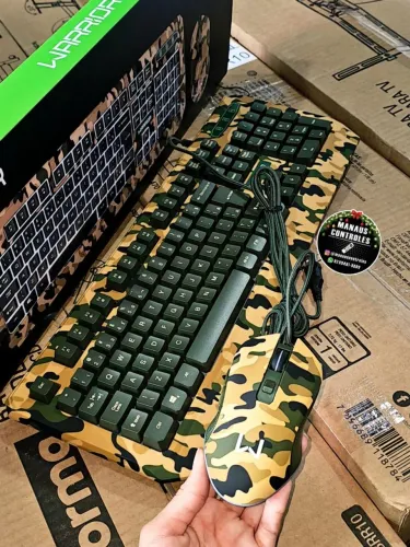 Kit teclado e mouse gamer camuflado