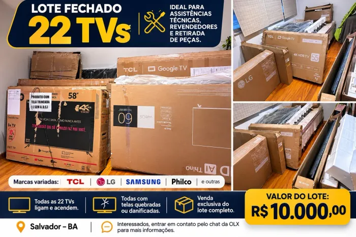 Lote 22 TVs com Tela Quebrada - Todas Ligam