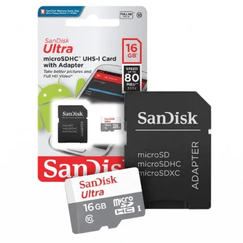 Cartão de Memória MicroSDHC SanDisk Ultra 16GB 80MB/s Classe 10 com Adaptador SD para Celu