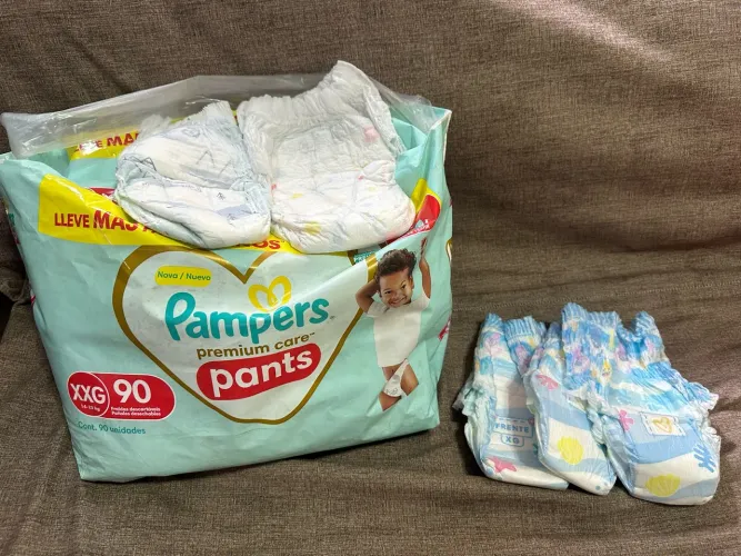 Fralda Pampers pants Premium Care + fralda de piscina