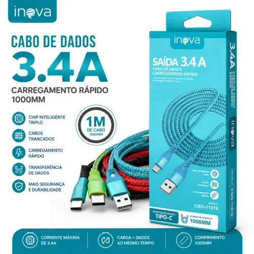 Cabo de Dadoa e Carregamento Inova 3.4A