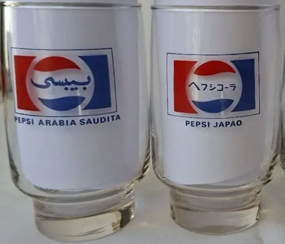 Coleção 2 Copos de Vidro Pepsi Países Anos 80 Novos Sem Uso