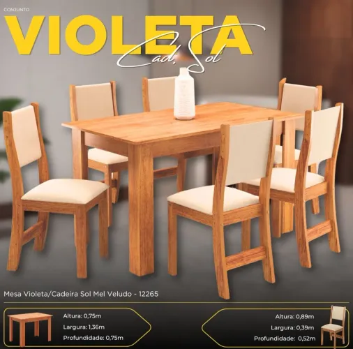 CONJUNTO DE MESA VIOLETA 6 CADEIRAS