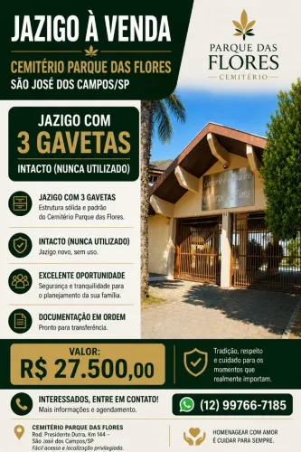 Jazigo com 3 Gavetas Intacto - Cemitério Parque das Flores - São José dos Campos