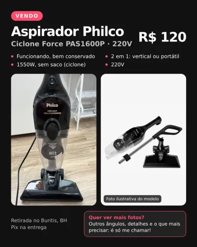 Aspirador Philco Ciclone Force 2 em 1 220V