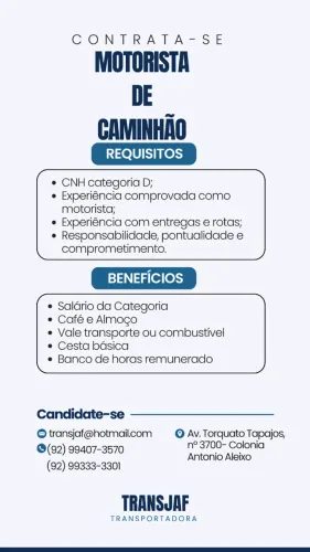 VAGA PARA MOTORISTA DE CAMINHÃO TOCO - MAGISTRAL