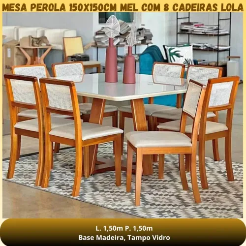 Mesa pérola c/8 cadeiras Lola telinha