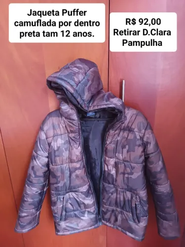Jaqueta infantil puffer camuflada 12 anos