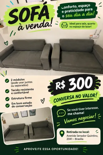 Sofá 2 módulos cinza em ótimo estado - R$ 300 (negociável)