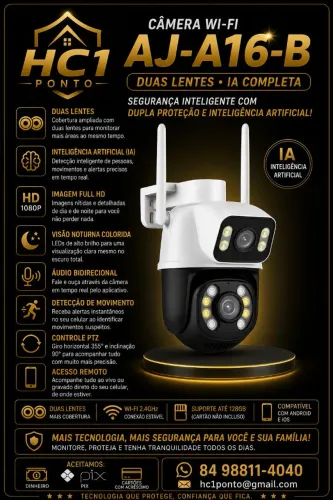 Câmera wi-fi duas lentes com ia 