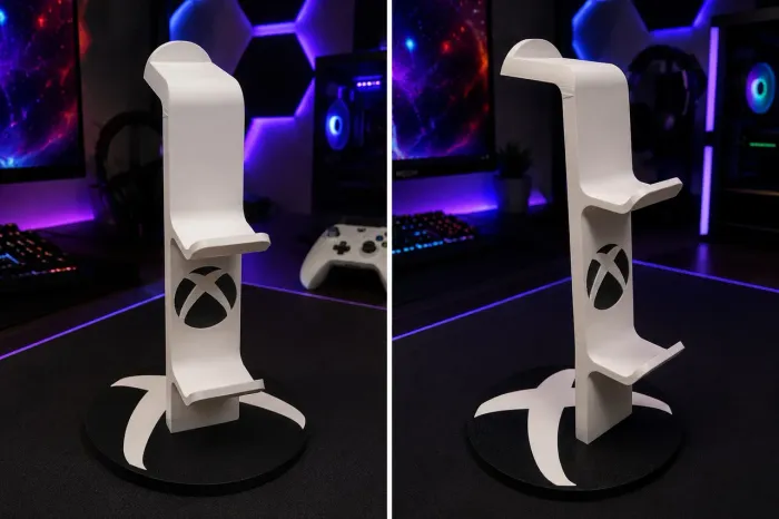 Suporte de mesa para fone de ouvido e dois controles impresso 3D