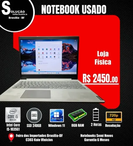 Notebook Lenovo Intel Core I5-1035G1 SSD 240GB HD 500GB 8GB RAM Windows 11
