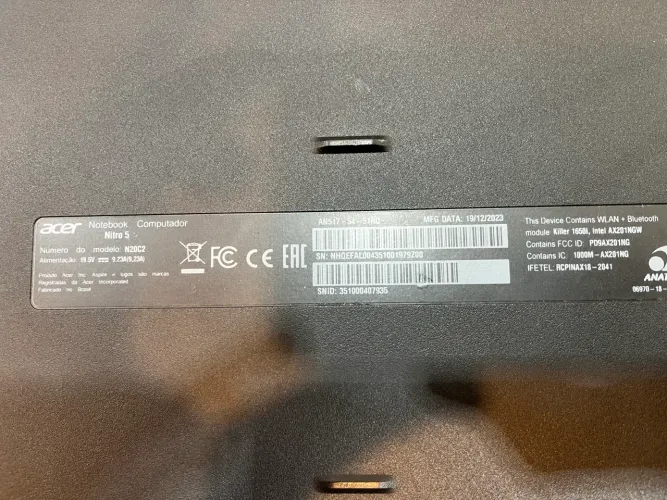 Notebook acer nitro 5 com defeito