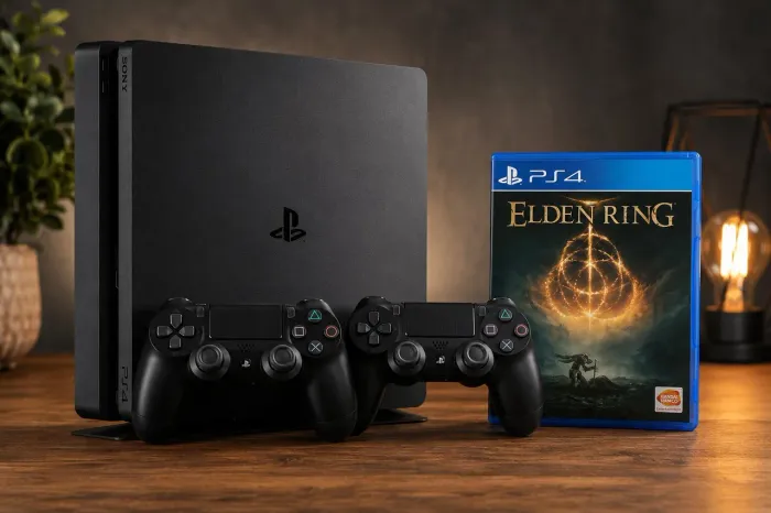 PS4 slim-1TB + 2 controles + Elden ring mídia física 