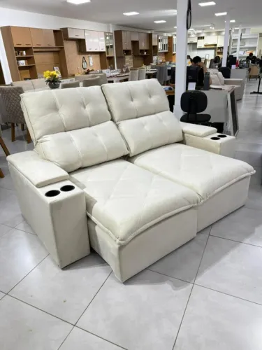 SOFÁ RETRÁTIL E RECLINÁVEL 2.00MT DE LARGURA COM PORTAS COPOS 