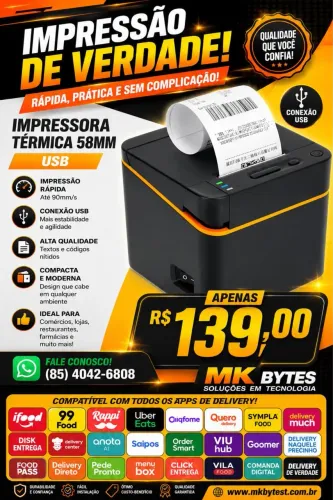 Impressora térmica 58 cm compatível com todos app