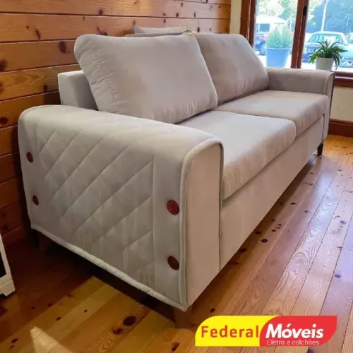 Sofá 2,00m Linho Bege TEMOS CREDIÁRIO 