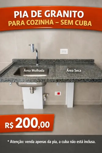 PIA COZINHA GRANITO CINZA ANDORINHA POLIDO