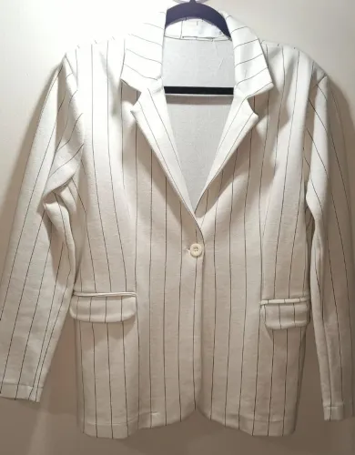Blazer off white listrado em algodão 