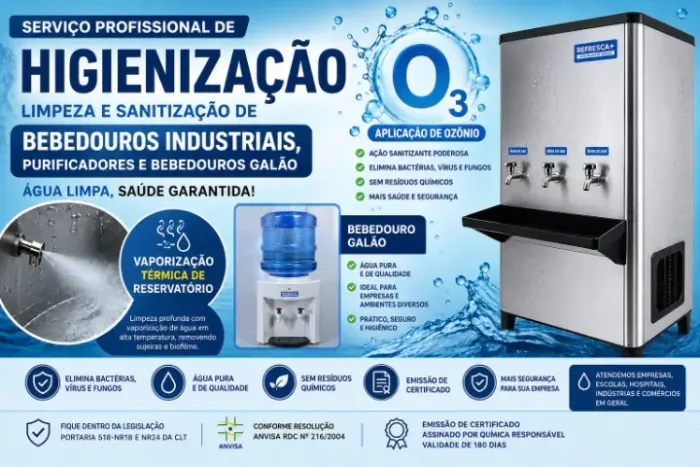 Higienização e Sanitização Profissional de Bebedouros para empresas e troca de filtros