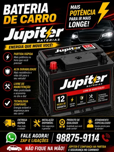 Bateria de Carro Júpiter - força e desempenho para o seu veículo!