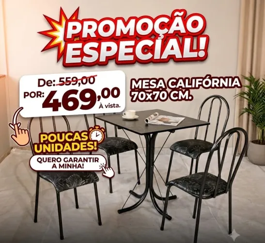 MESA CALIFÓRNIA 70X70 PROMOÇÃO