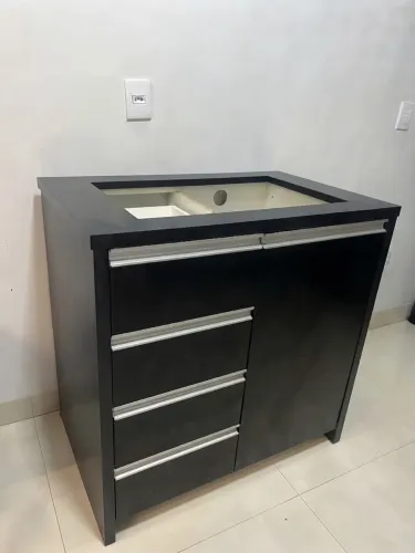 Balcão / Gabinete Preto com Gavetas e Nicho para Cooktop