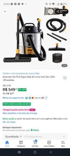 Aspirador wap Gtw 20 pó e água