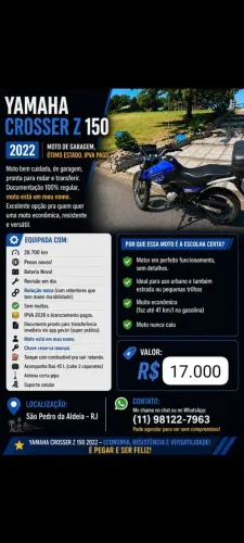 Yamaha Crosser Z 150 - 2022<br>Com acessórios.