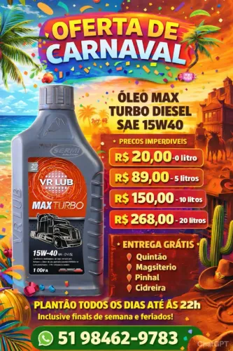 ÓLEO MOTOR MAX TURBO DIESEL SAE 15W40 VR LUB 10.000 KM