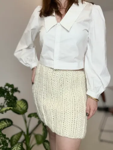 Saia de Crochê G Off White de Lã H&M Importada