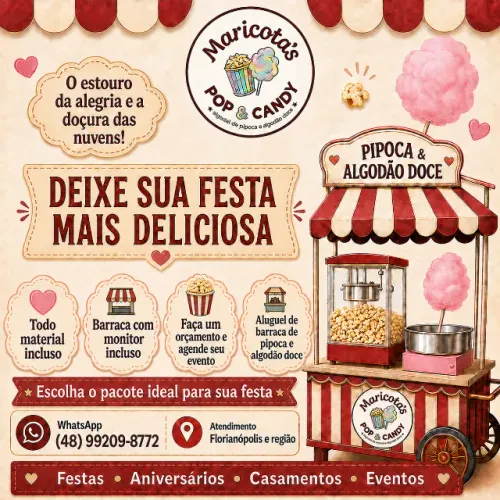 Algodão doce e Pipoca para seu evento