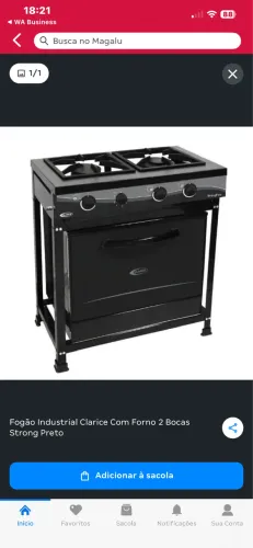 Fogão industrial 2 bocas com forno semi profissional a gás 