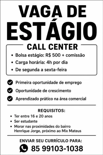 VAGA DE PRIMEIRO EMPREGO