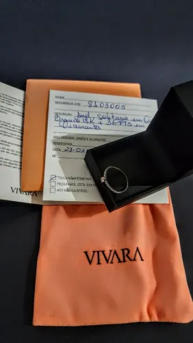 Anel Solitário Vivara 19mm Ouro Branco 18K com Diamantes!