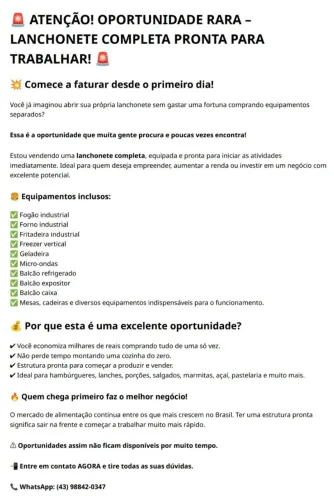 Lanchonete completa - oportunidade única 