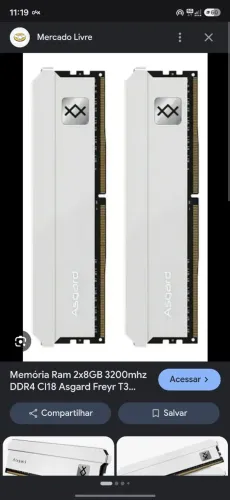 Memória ram freyr asgard t3 2x8gb