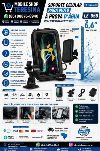 Suporte Celular Moto Impermeável com USB IT-Blue LE-050