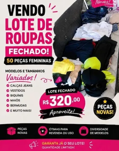 Lote com 50 peças de roupa novas