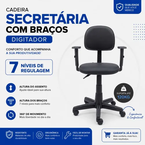 Cadeira secretária em 6x no cartão