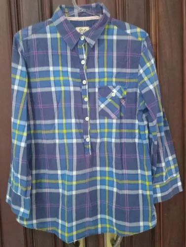 Desapego Usada Camisa GG TNG xadrez azul lilás manga 7/8