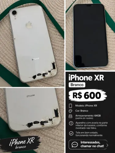 iPhone XR branco com avarias
