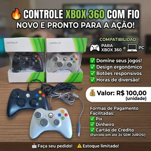 Controle Xbox 360 e PC - NOVO NA CAIXA COM FIO