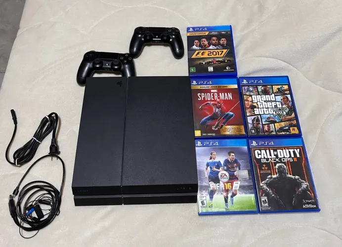 PlayStation 4 Fat + 2 Controles + 5 Jogos