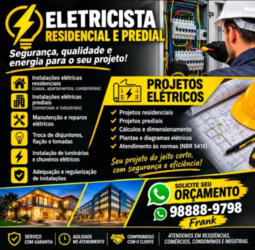 Eletricista residencial e predial, e criação de projeto elétrico