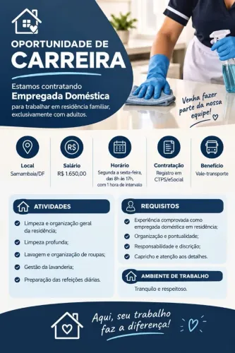 VAGA: Empregada Doméstica em Samambaia/DF