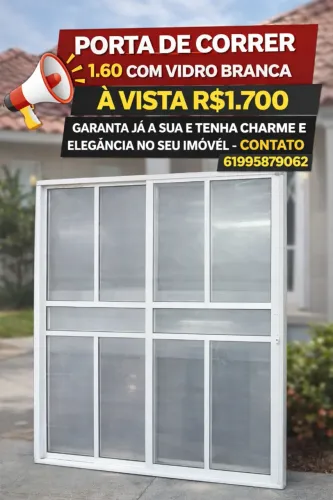 Porta de Correr alumínio branca com vidro - 1.60x2.15 a vista R$1.700
